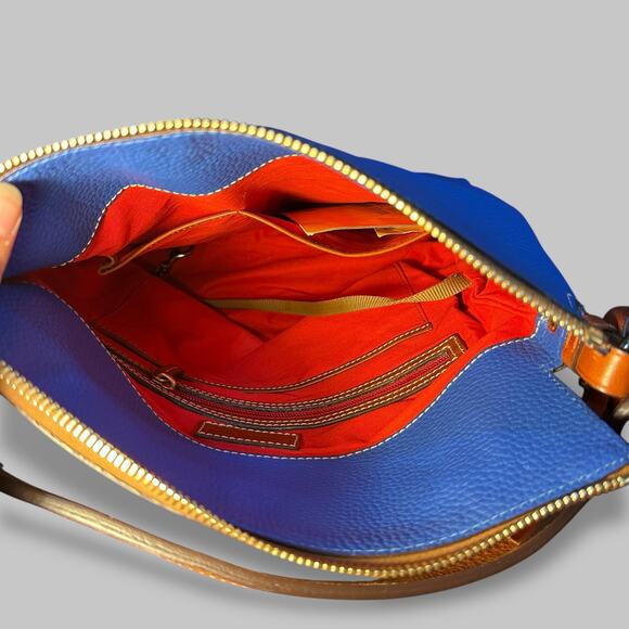 Dooney & Bourke Pebble Leather Hobo Bag – Electric Blue with Brown Tassel Strap - Picture 4 of 5